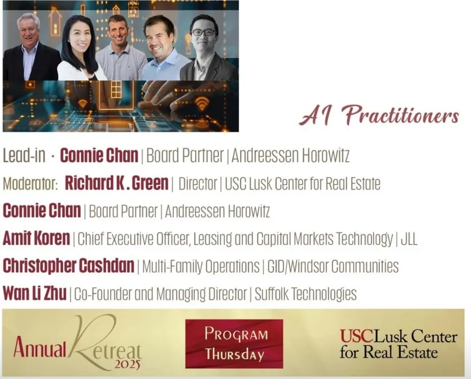 Program card for the AI Practitioners panel listing the speakers